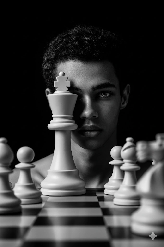 black and white chess portrait ai image prompt