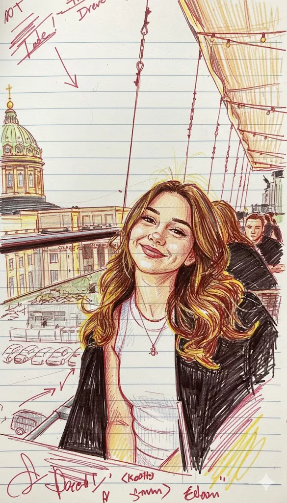 comic doodle portrait notebook paper red yellow pen realistic stroke texture