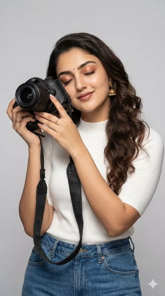 contemporary studio photographer portrait holding camera