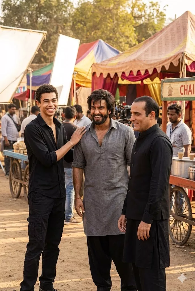 dhurender film set cinematic portrait with ranveer singh and akshaye khanna