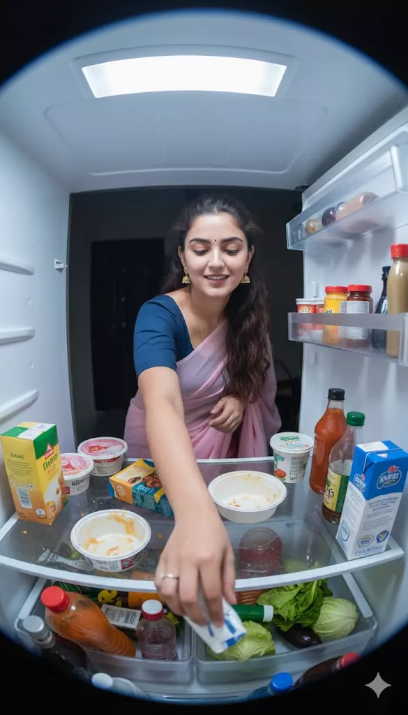 inside refrigerator pov ai prompt fisheye early 2000s snapshot realism