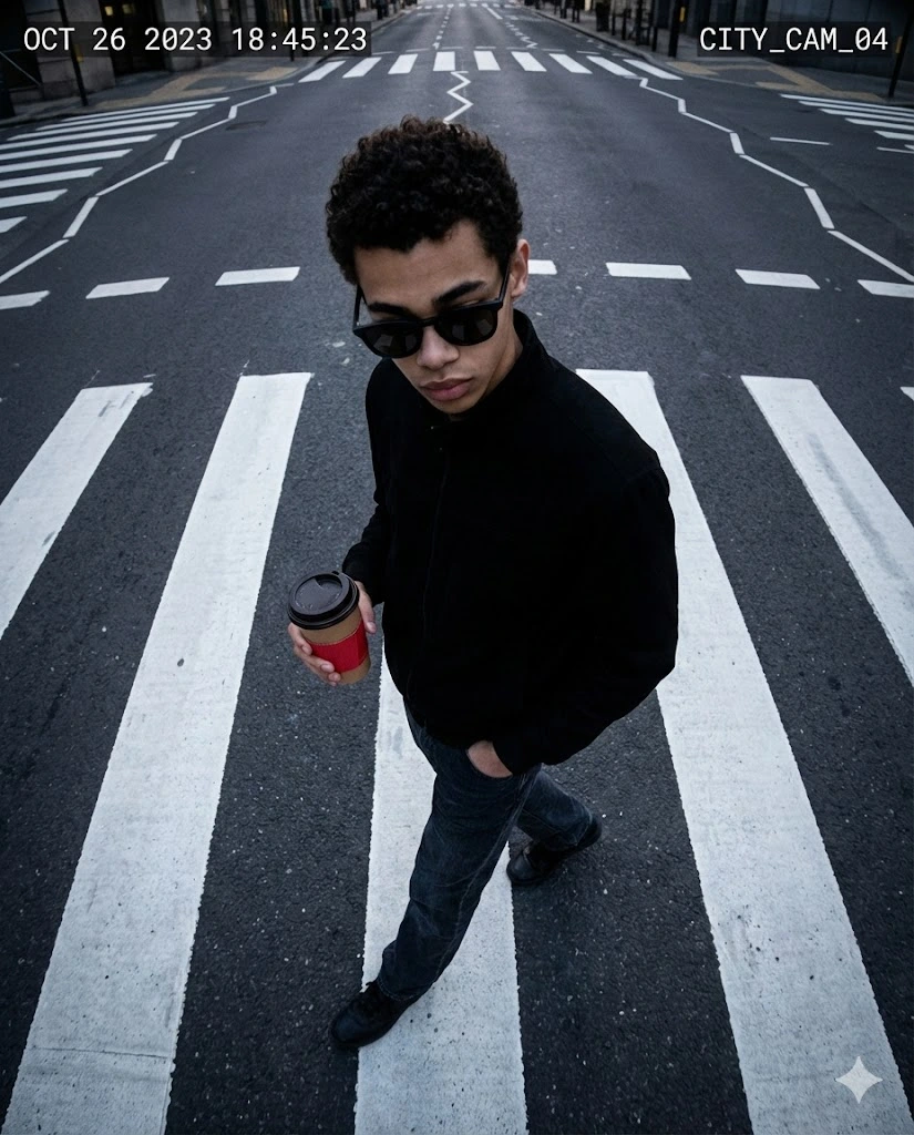 gemini mini prompt wide angle surveillance portrait walking