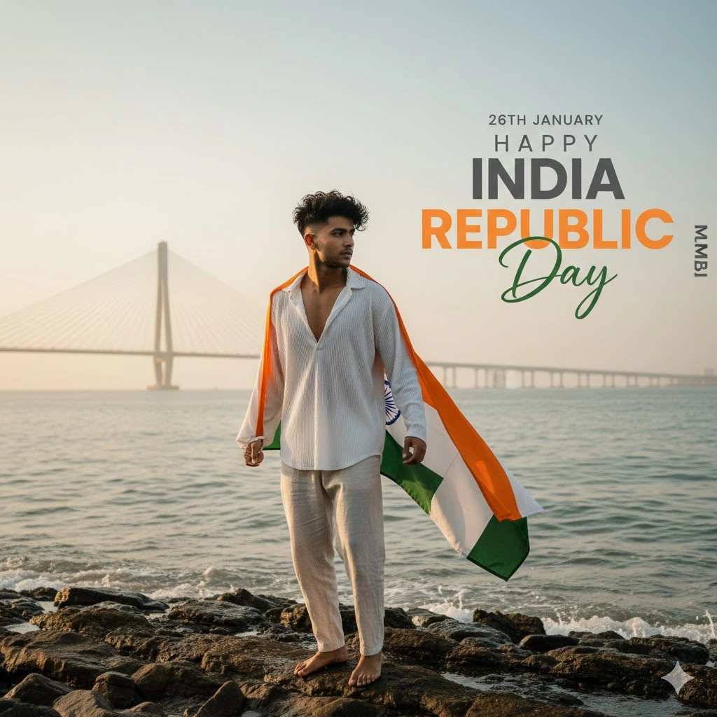 happy republic day mumbai sea link portrait tiranga wrapped shoulder stylish boy