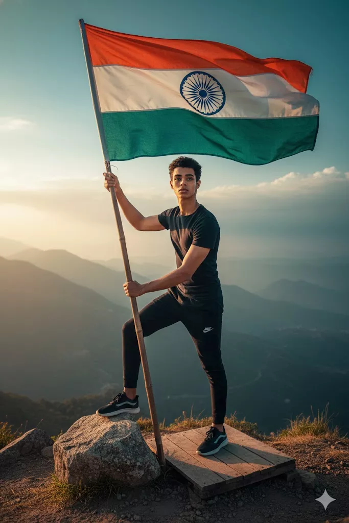  Republic Day vertical poster with bold Happy Republic India typography and Mumbai golden hour background