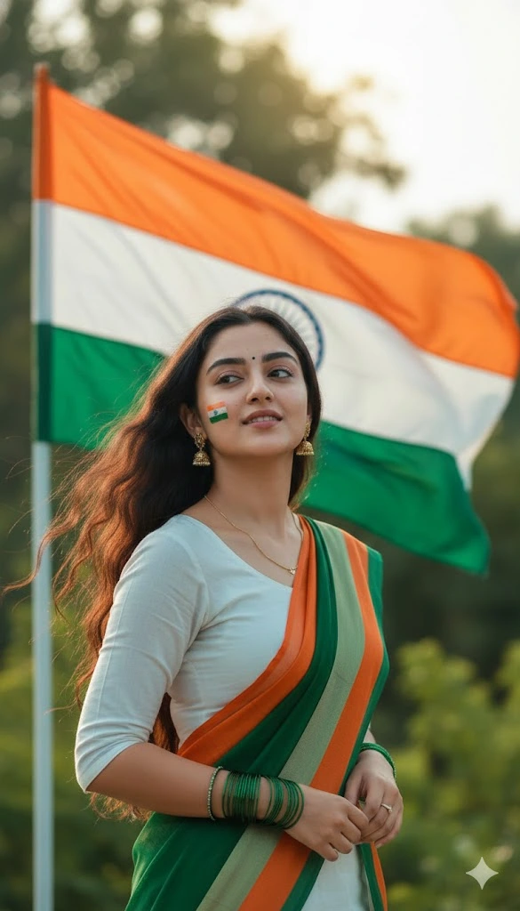 cinematic independence day indian woman portrait tricolor dupatta dslr 85mm