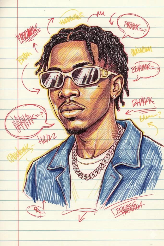 notebook doodle portrait red and yellow pen sketch illustration 4k