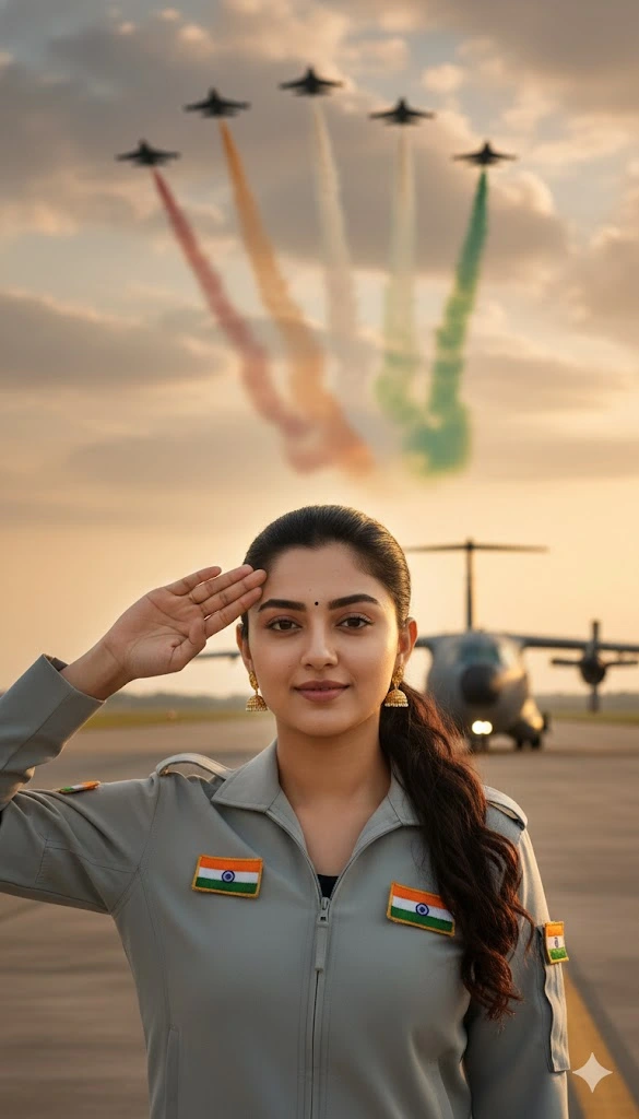 patriotic woman salute air force runway fighter jets golden hour cinematic portrait
