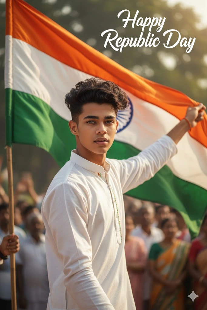 republic day indian flag portrait same face young man kurta tricolor design