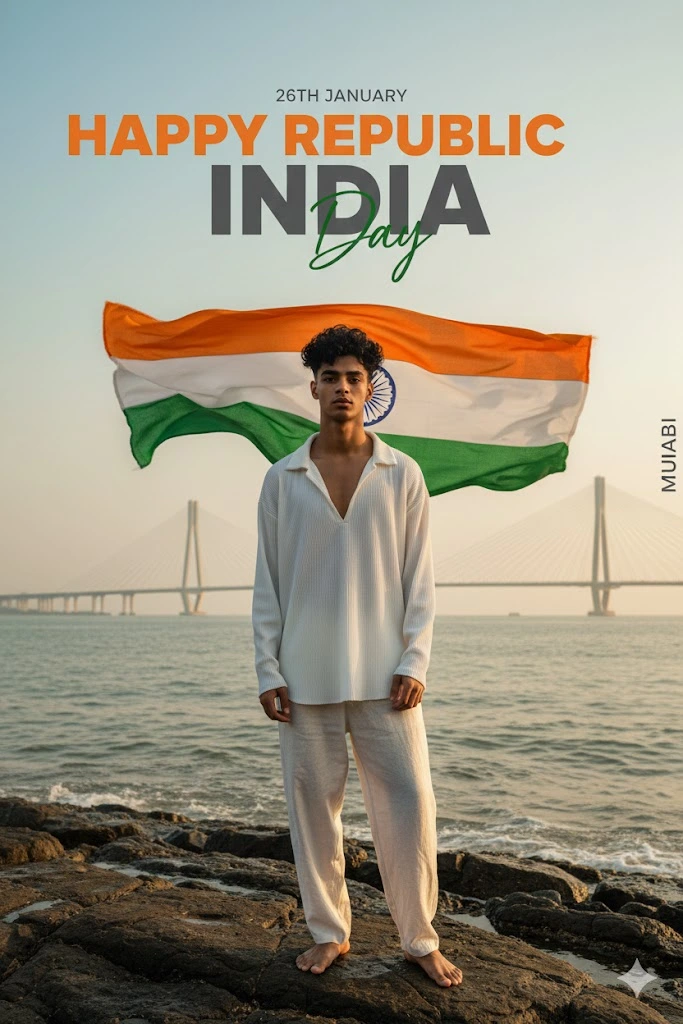 republic day mumbai marine drive tiranga flag portrait bandra worli sea link