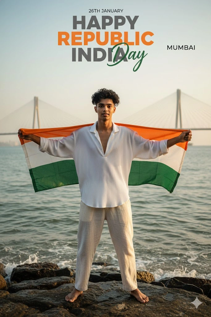 republic day tiranga cinematic portrait mumbai rocky shore golden hour vertical