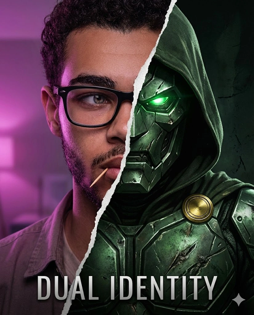 half human half superhero split face ai image