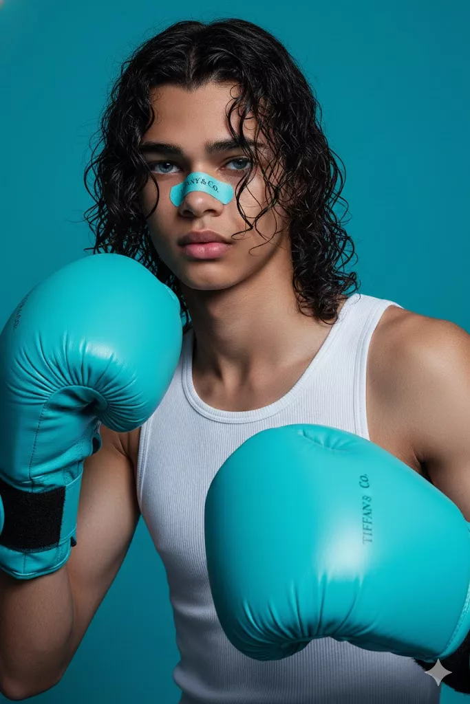 tiffany co gloves turquoise bandage nose logo wet hair editorial photo 8k