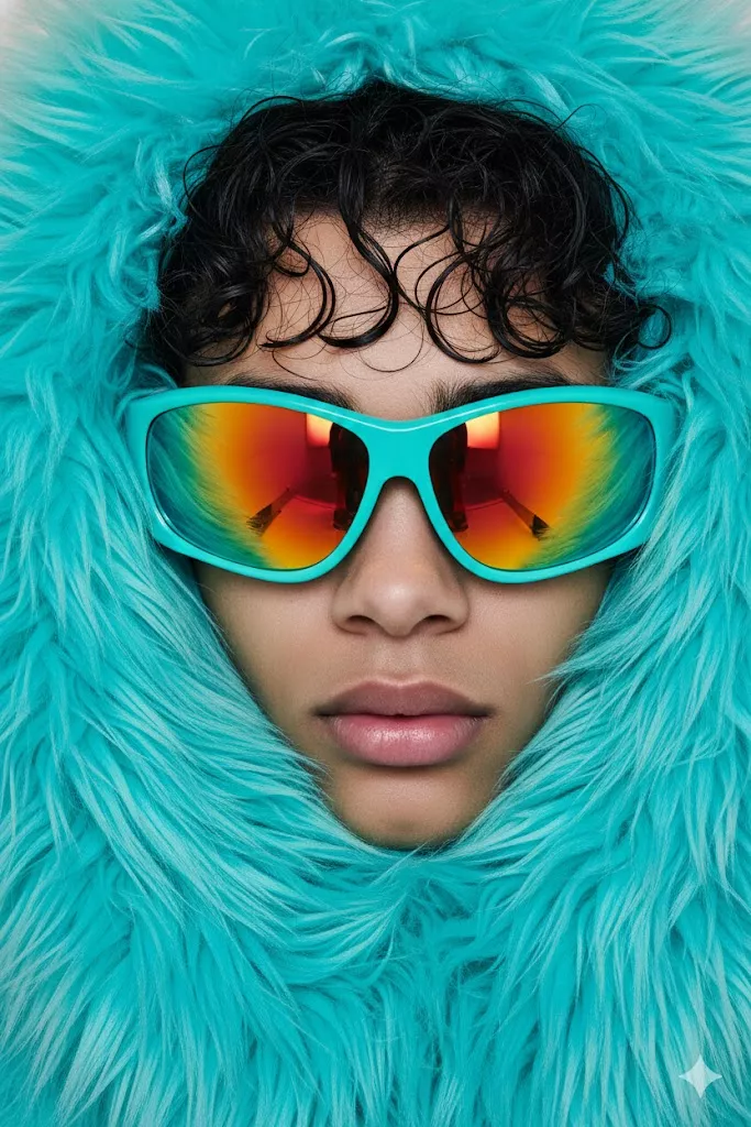 turquoise fur frame face teen vogue cover sunglasses orange mirrored lenses 8k