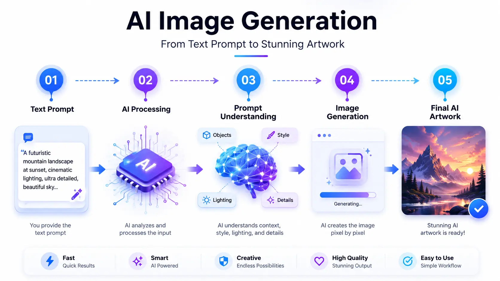 AI prompt workflow from text input to final image generation