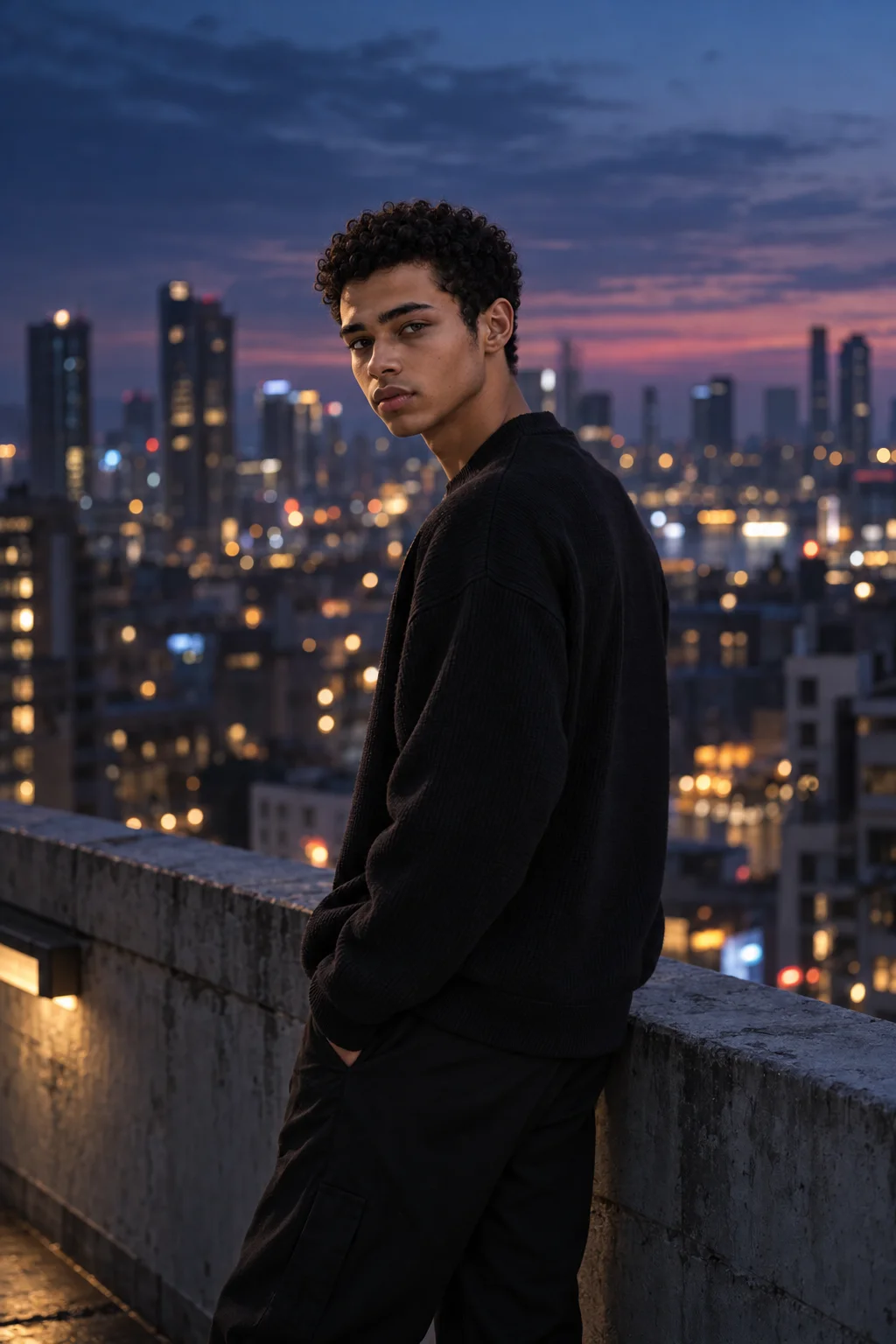 Cinematic Rooftop Boy Portrait Prompt
