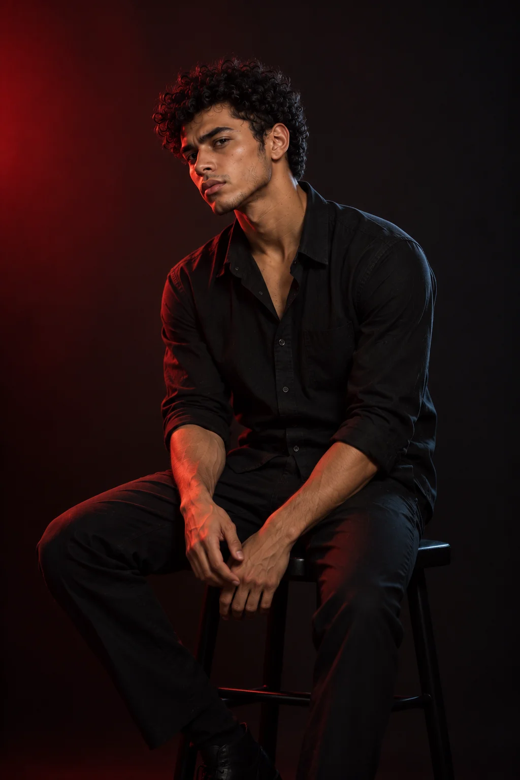 Dramatic Red Light Studio Portrait