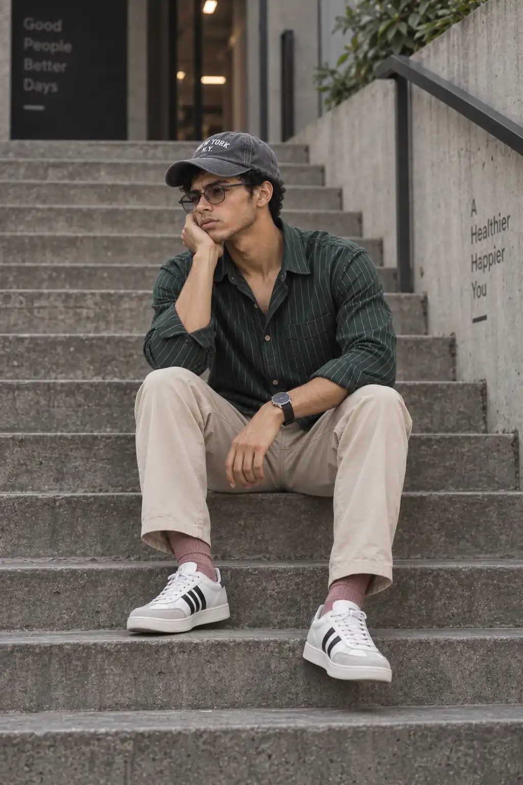 Casual Street-Style Seated Portrait