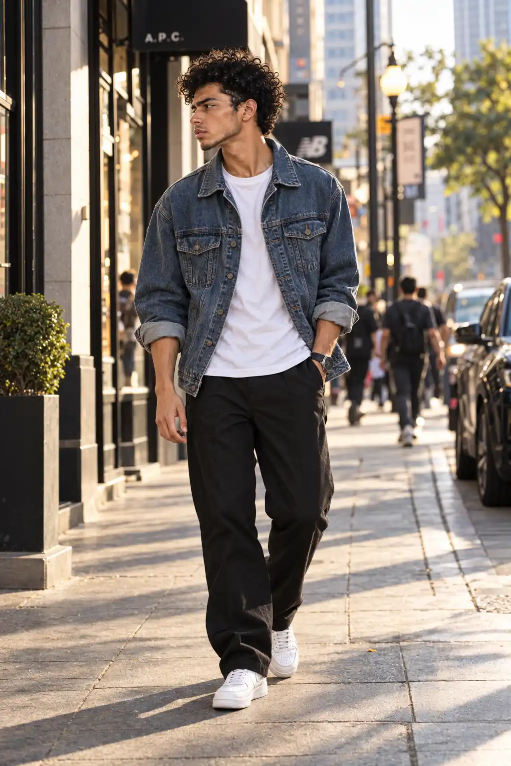 Denim jacket street style portrait of a boy