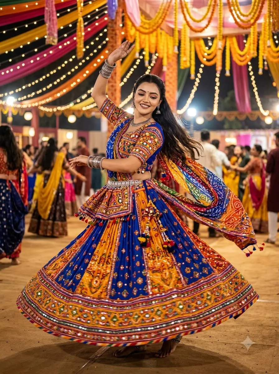 Mid-Twirl Garba Dance Pose