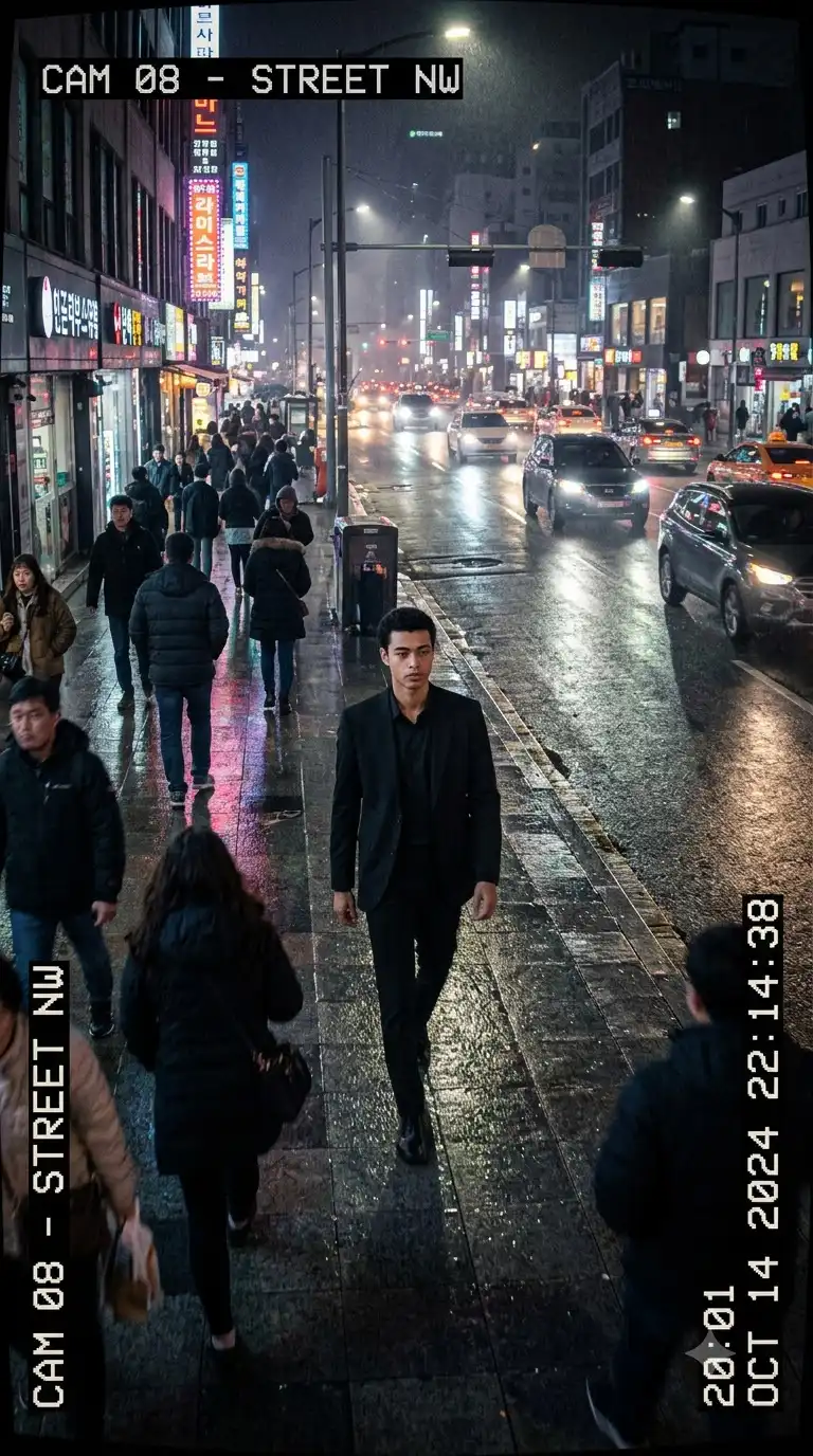 Rainy Street Surveillance Portrait