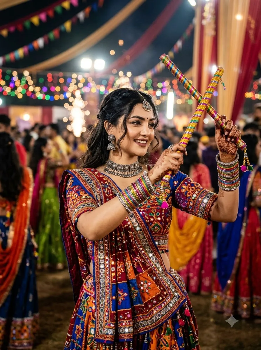 Traditional Dandiya Stick Pose