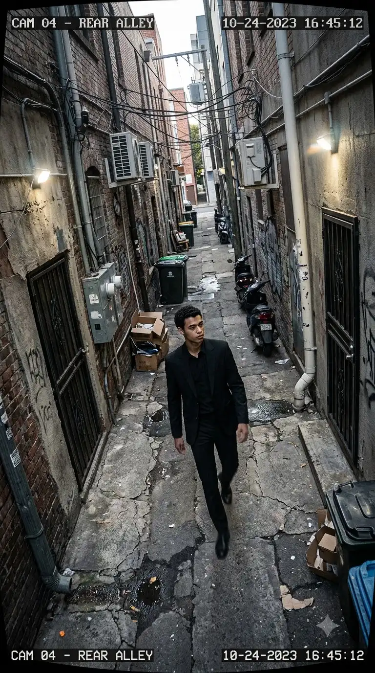Urban Alley Surveillance Portrait