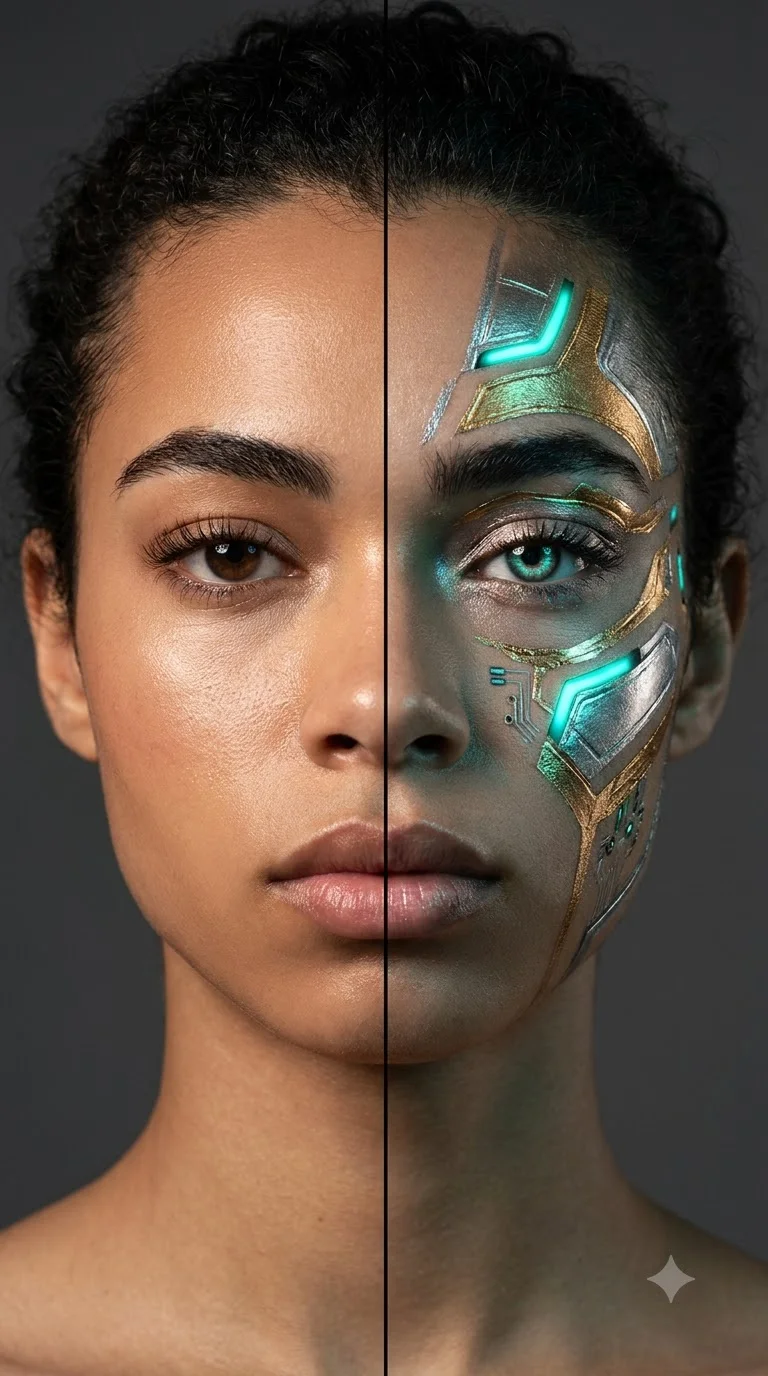 Cinematic Split-Face Beauty Portrait