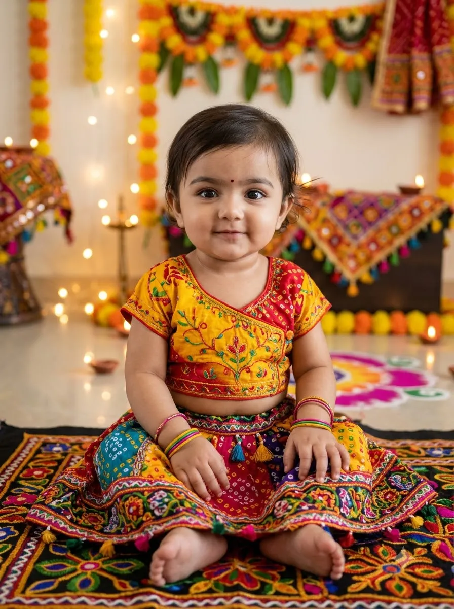 Baby Girl in a Colourful Navratri Outfit