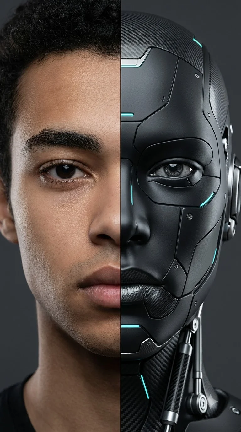 Human and Futuristic Face Split