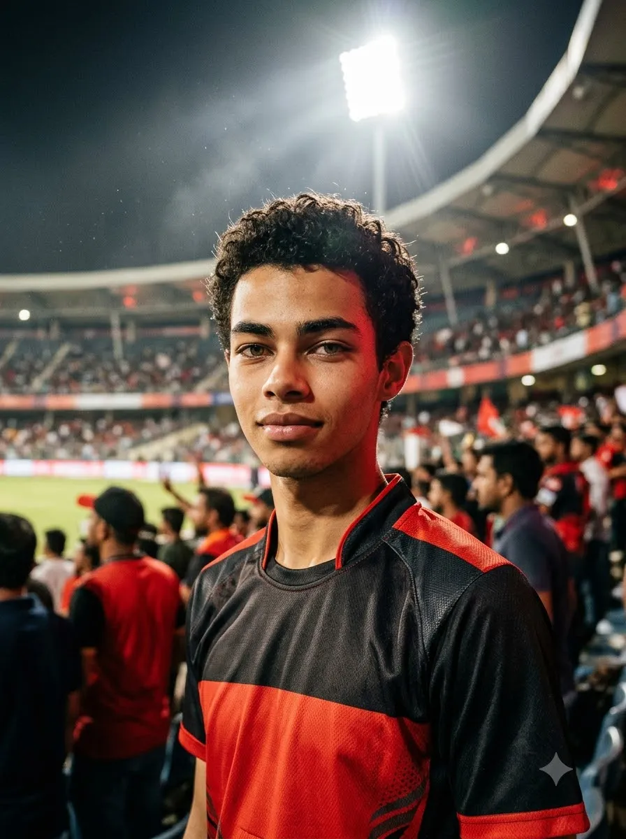 Red and Black Cricket Fan Portrait