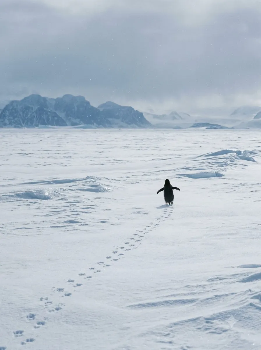 A Lone Penguin in an Empty Landscape